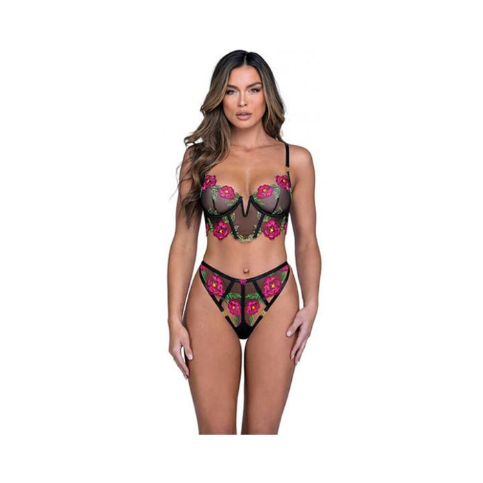 Peony Paradise Underwire Bralette & G-string - Black Lg