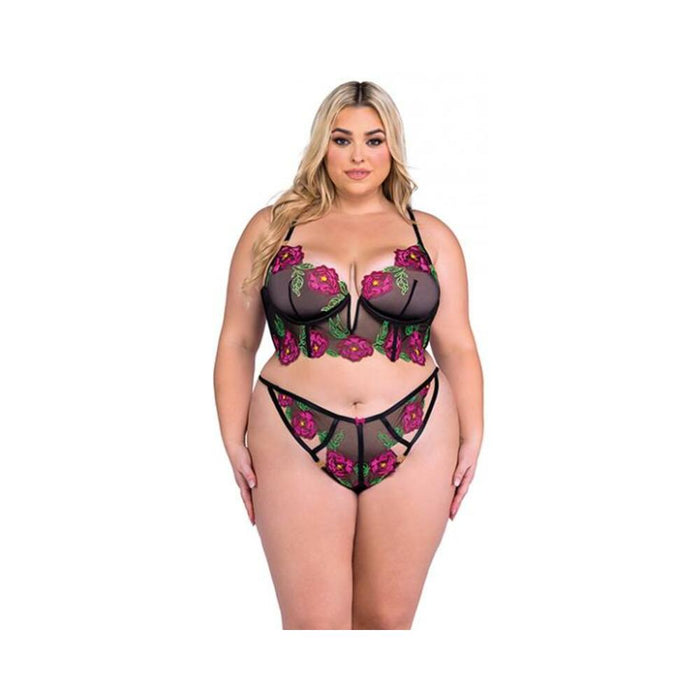 Peony Paradise Underwire Bralette & G-string - Black 2x