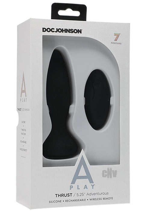 A Play Thrust Adventurous Rechargeable Silicone Anal Plug w/Remote - Black