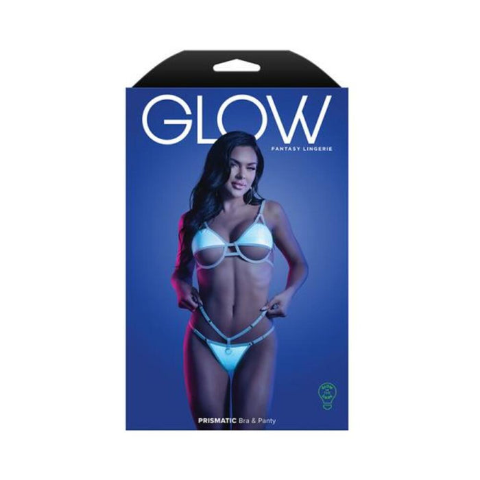 Fantasy Lingerie Glow Prismatic Iridescent Glow-in-the-dark Cut-out Cup Bra & Cage Panty S/m