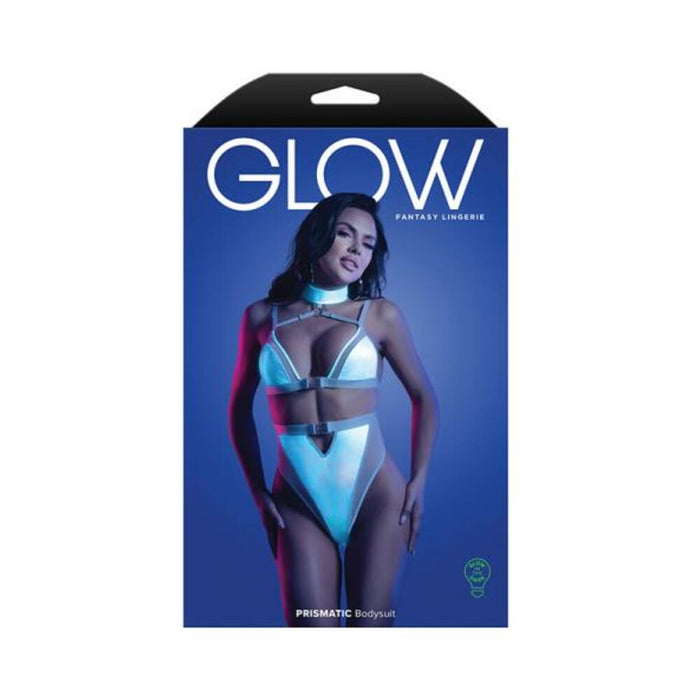 Fantasy Lingerie Glow Prismatic Iridescent Glow-in-the-dark Cut-out Harness Bodysuit S/m