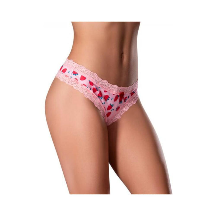 Magic Silk Sweet Treats Crotchless Thong With Lube Strawberry L/xl