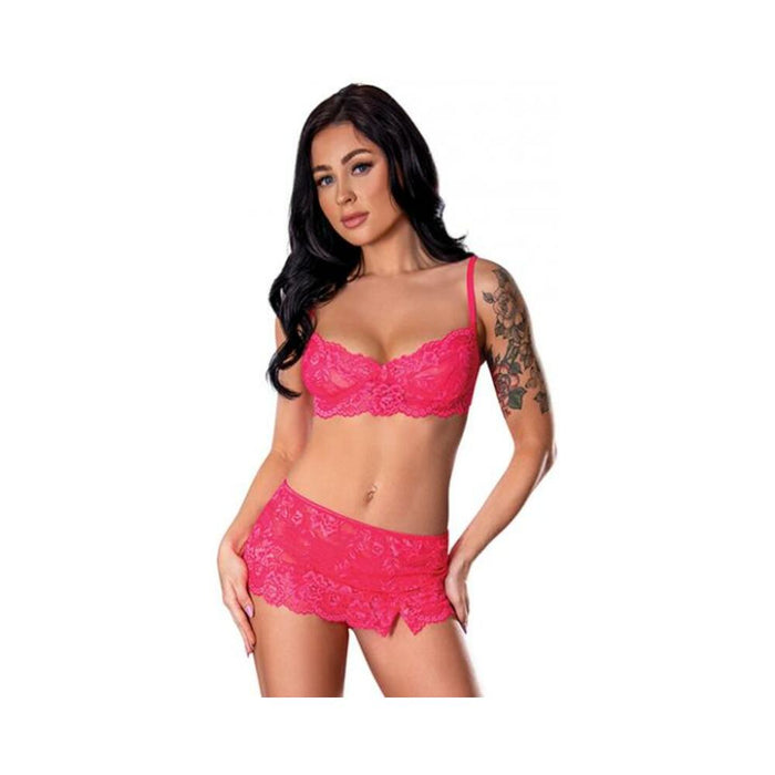 Get It Girl Lace Bra W/skirt & Thong - Pink S/m