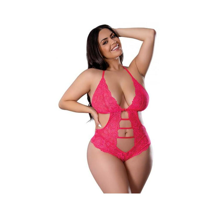 Get It Girl Lace Halter Teddy W/snap Crotch - Pink Qn