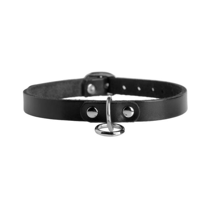 Leather Choker Collar With O Ring M/L