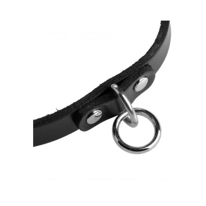 Leather Choker Collar With O Ring M/L
