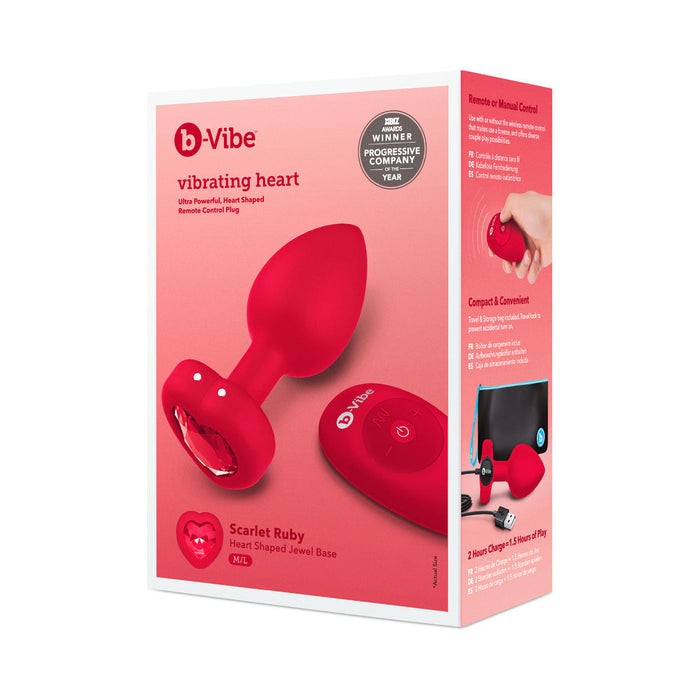 B Vibe Vibrating Heart Shaped Jewel Plug M/L Red