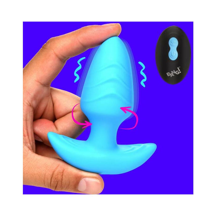 Rotating And Vibrating Silicone Butt Plug - Blue