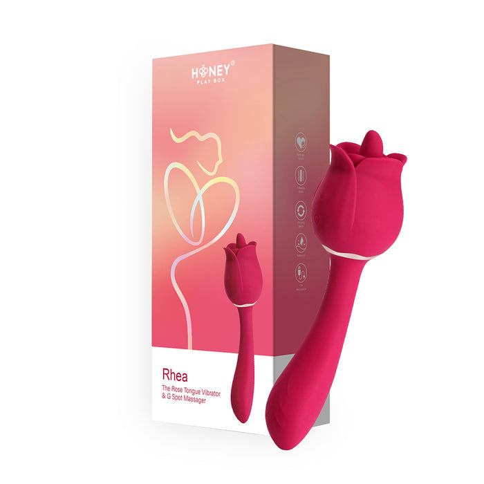 Rhea Clit Licking Tongue Rose Vibrator & G Spot Massager - Red