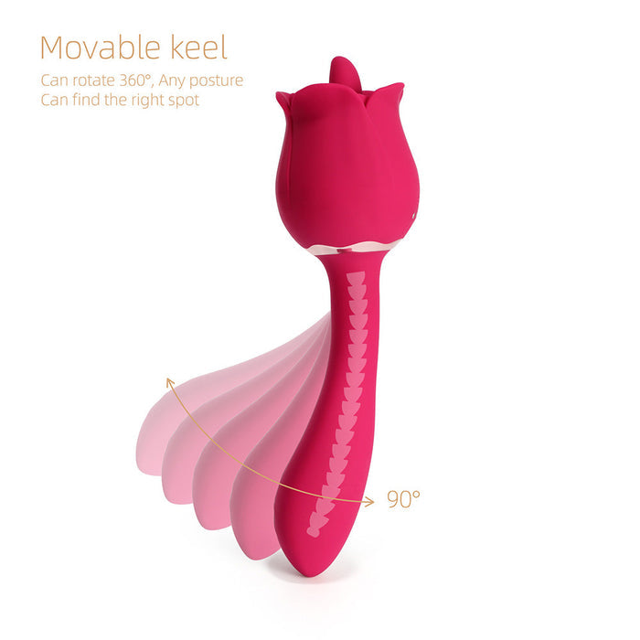 Rhea Clit Licking Tongue Rose Vibrator & G Spot Massager - Red