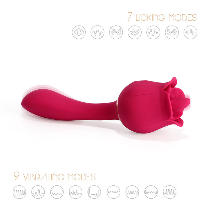 Rhea Clit Licking Tongue Rose Vibrator & G Spot Massager - Red