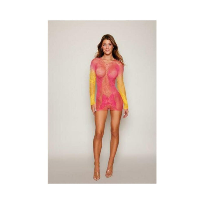 Two-tone Ombre Seamless Bodystocking Watermelon/mimosa O/s