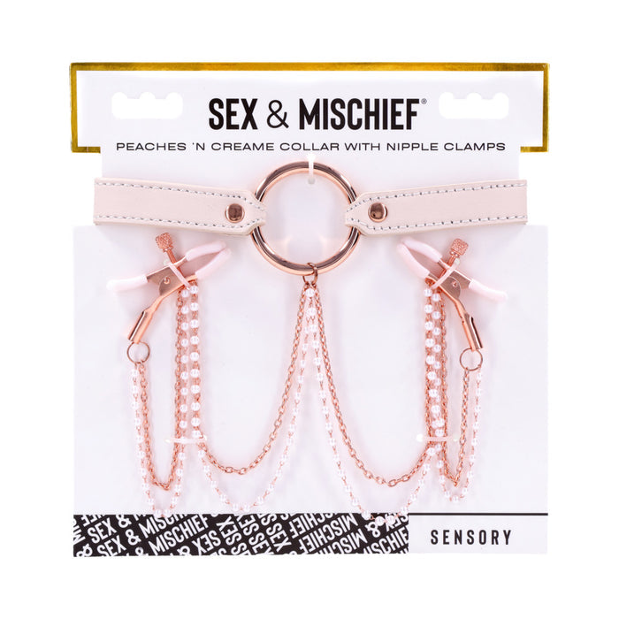 Sex & Mischief Peaches 'n CreaMe Collar with Nipple Clamps