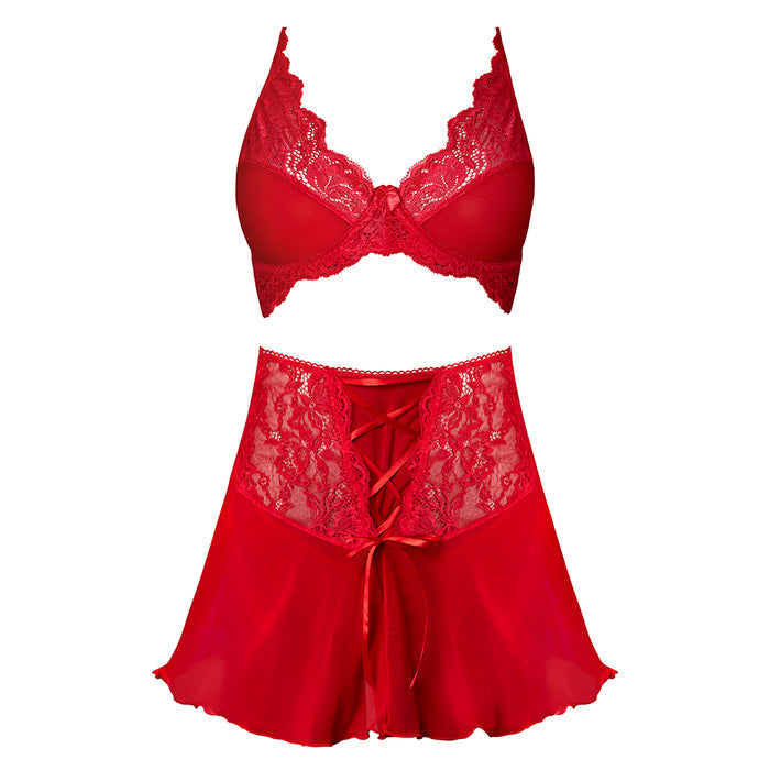 Magic Silk Sugar High Bralette Cincher Skirt & Thong Set Red L/XL