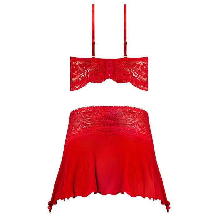 Magic Silk Sugar High Bralette Cincher Skirt & Thong Set Red L/XL