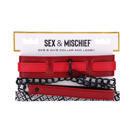 Sex & Mischief Ex's & Oh's Collar & Leash - Red/Black