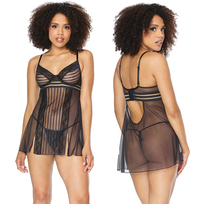 Coquette Babydoll & G-String Set-Black Small