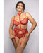 Ruby Shimmer Lace and Mesh Bra, Garter Belt, & G-String 3 pc Set - Red 3X/4X