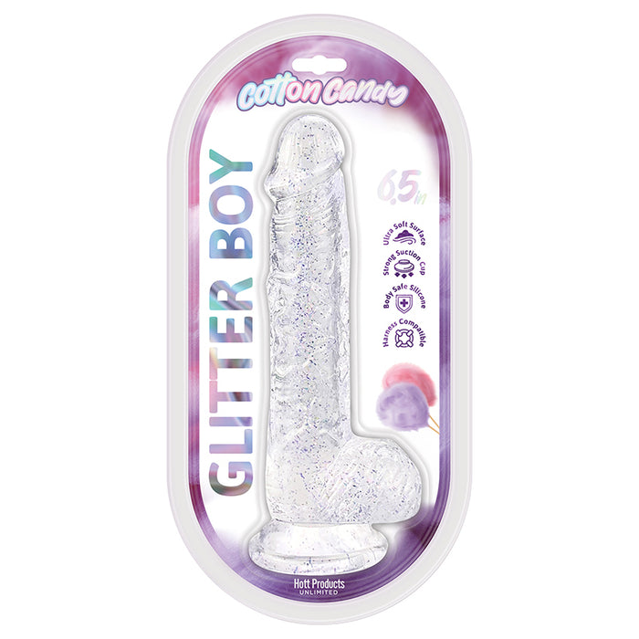 Cotton Candy Glitter Boy Jelly Glitter Dildo 6.5 in. Clear