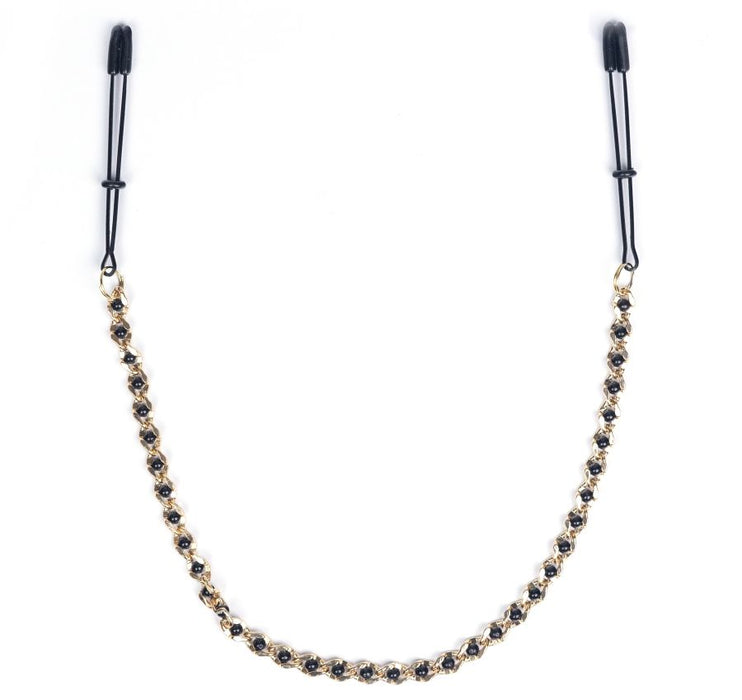BLACK TWEEZER NIPPLE CLAMPS W/ BEADED CHAIN