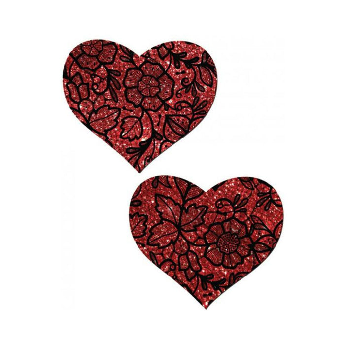 Pastease Red Glitter Heart W/ Black Lace Overlay