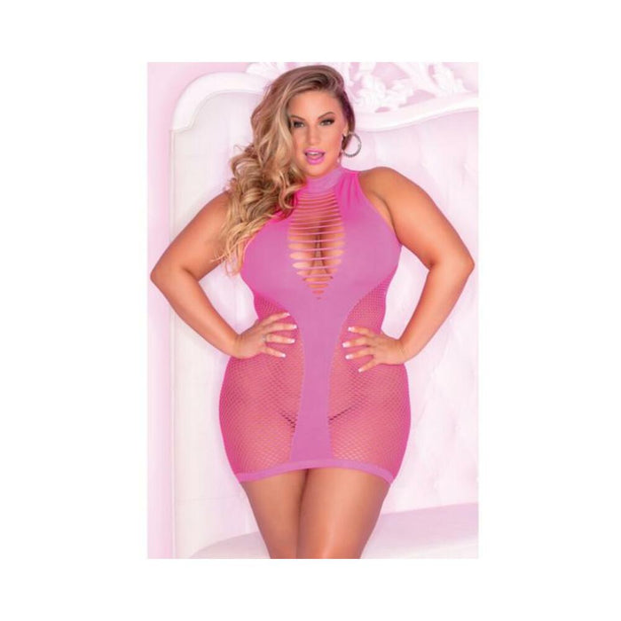 Pink Lipstick Inter-Net High Neck Dress Pink 1X/2X