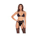 Straight Up 3-piece Sheer Striped Bra, Thong, And Garter Set Black M/l | SexToy.com
