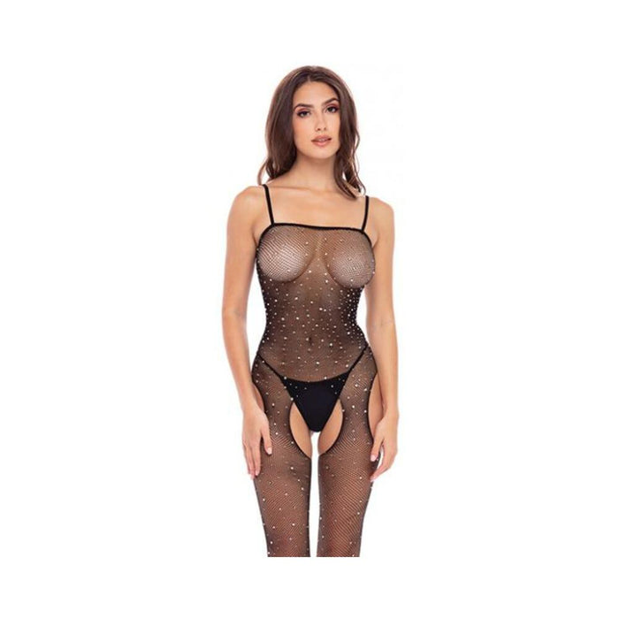 Rene Rofe Sparkle Crotchless Bodystocking Black O/s
