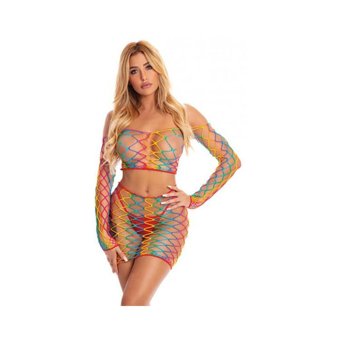 Pink Lipstick Pot Of Gold Skirt Set Rainbow O/s