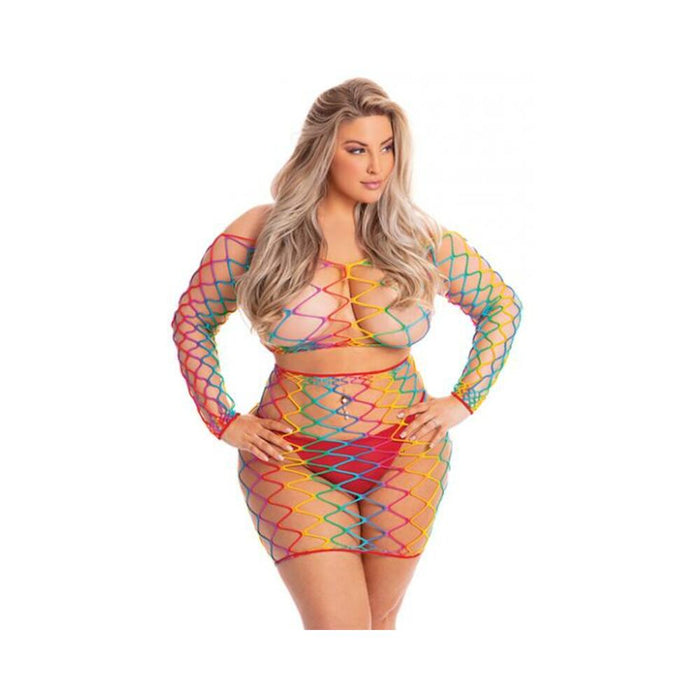 Pink Lipstick Pot Of Gold Skirt Set Rainbow Qn