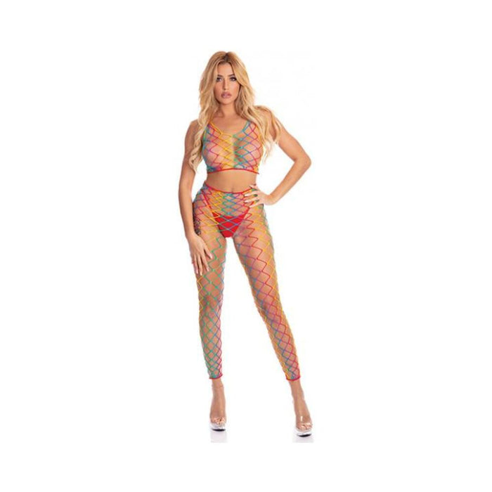 Pink Lipstick Roy G. Biv 2 Pc Bodystocking Rainbow O/s