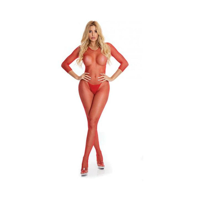 Pink Lipstick Risqué Crotchless Bodystocking Red M/l