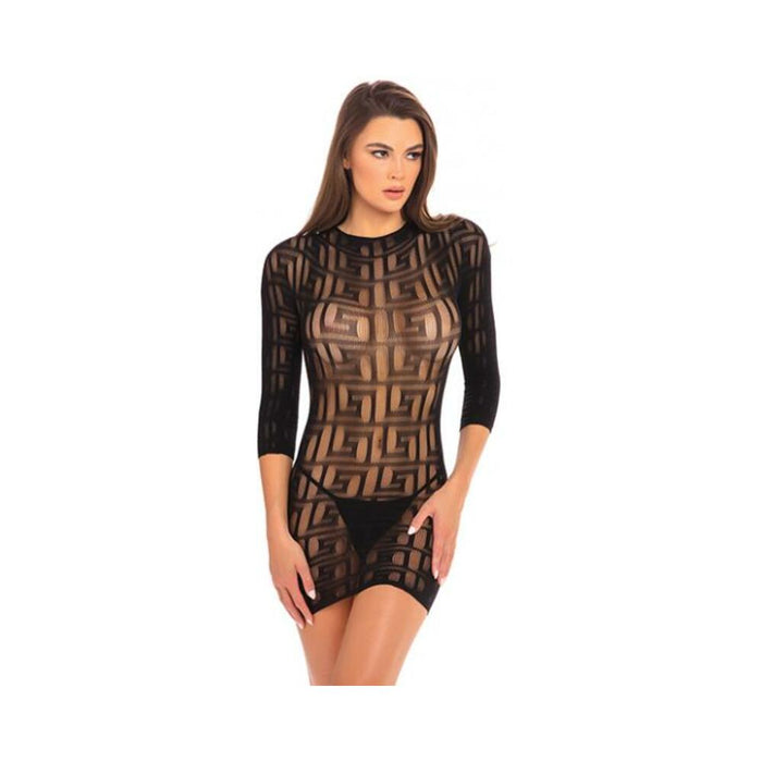 Rene Rofe Exotic Geometry Mini Dress Black M/L
