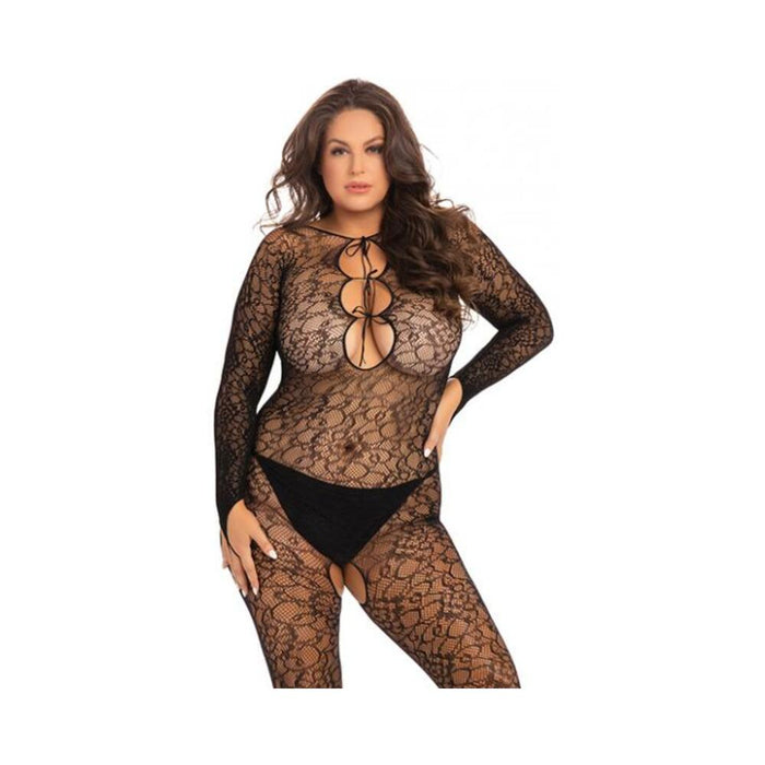 Rene Rofe Crotchless Lace Bodystocking Black 3x/4x