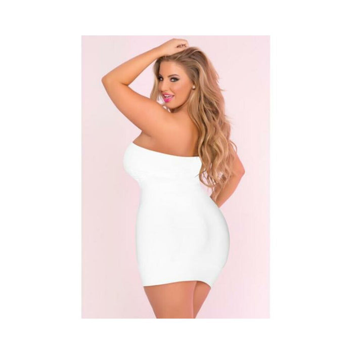 Pink Lipstick Seamless Rouched Side Tube Dress White 1X/2X