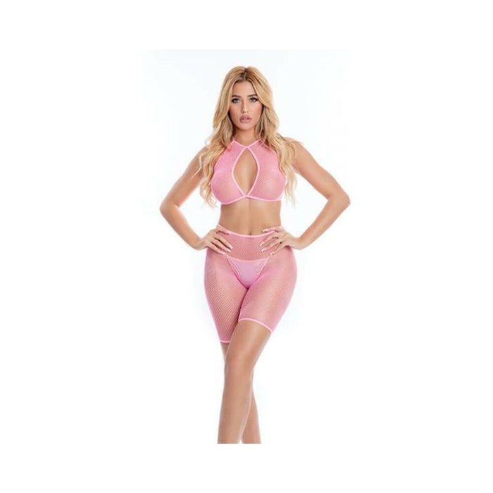 Pink Lipstick Sunset Glow Halter Bra & Bike Short Pink O/s