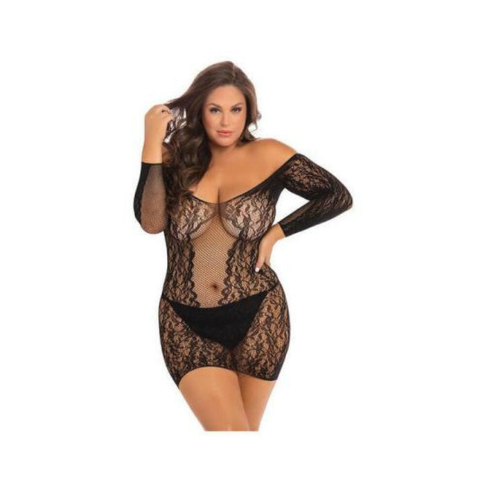 Demure Long Sleeve Mini Dress Black 1x/2x | SexToy.com