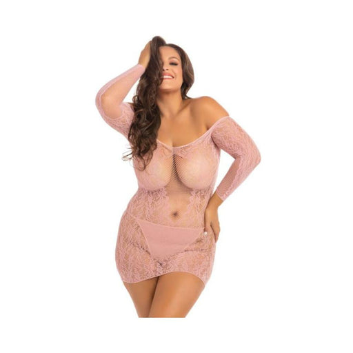 Demure Long Sleeve Mini Dress Rose 1X/2X | SexToy.com