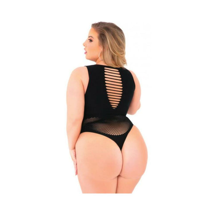 Pink Lipstick Low Blow Cut Out Bodysuit Black Qn