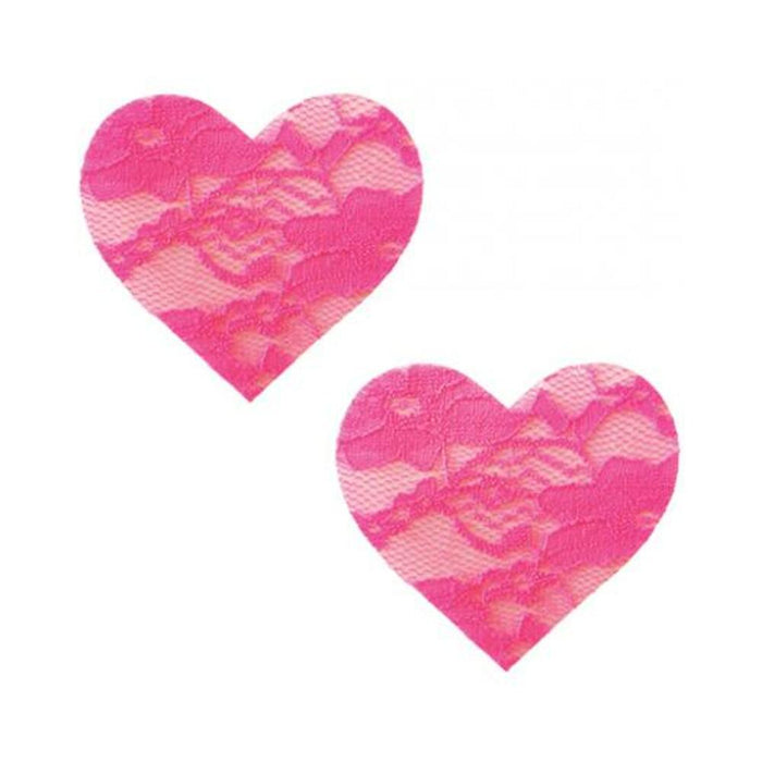 Neva Nude Black Light Lace Heart Pasties - Pink O/s