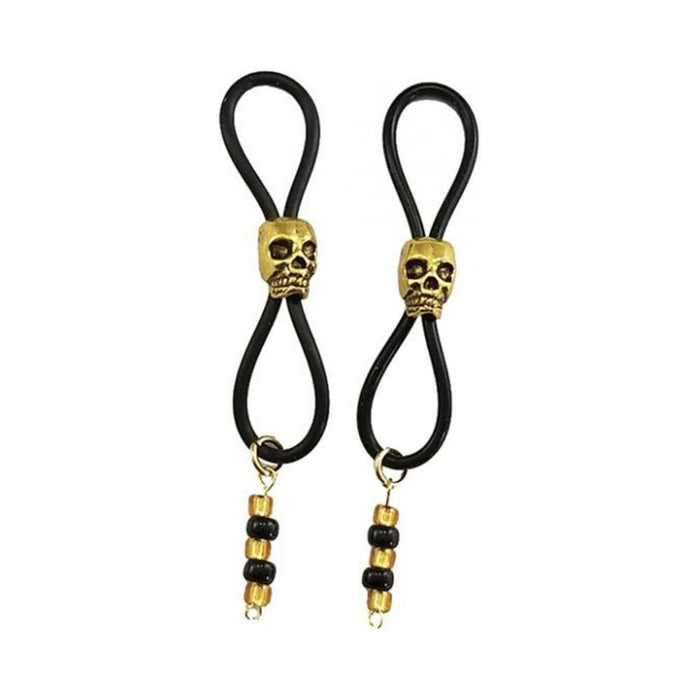 Bijoux De Nip Nipple Halos W/gold Skulls - Black