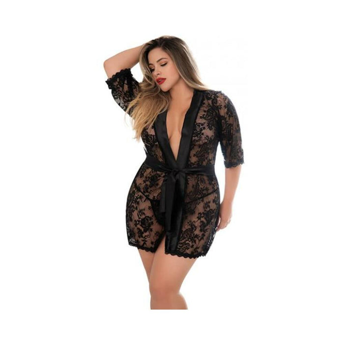 Lace Robe W/matching G-string Black 1x/2x