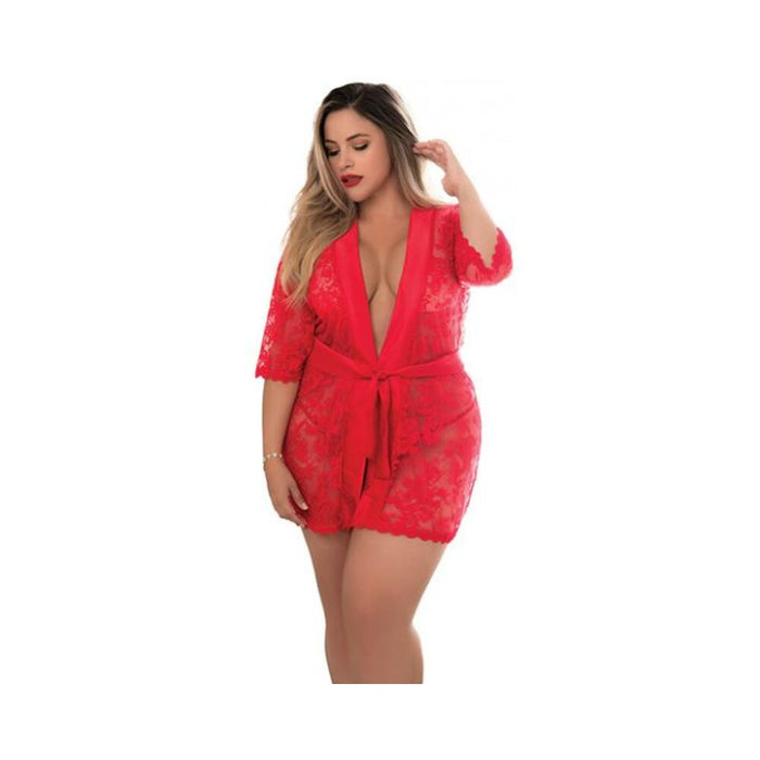 Lace Robe W/matching G-string Red 1x/2x