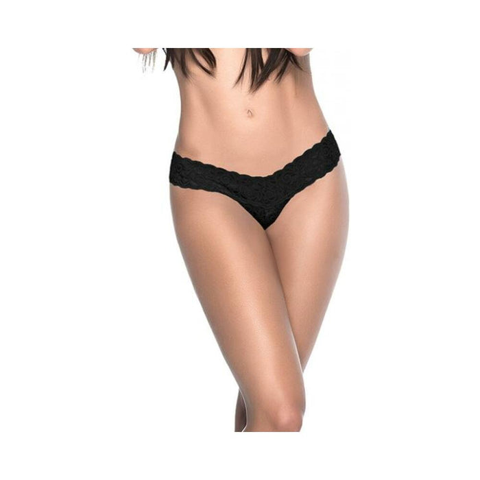 Patterned Lace Thong Black Md