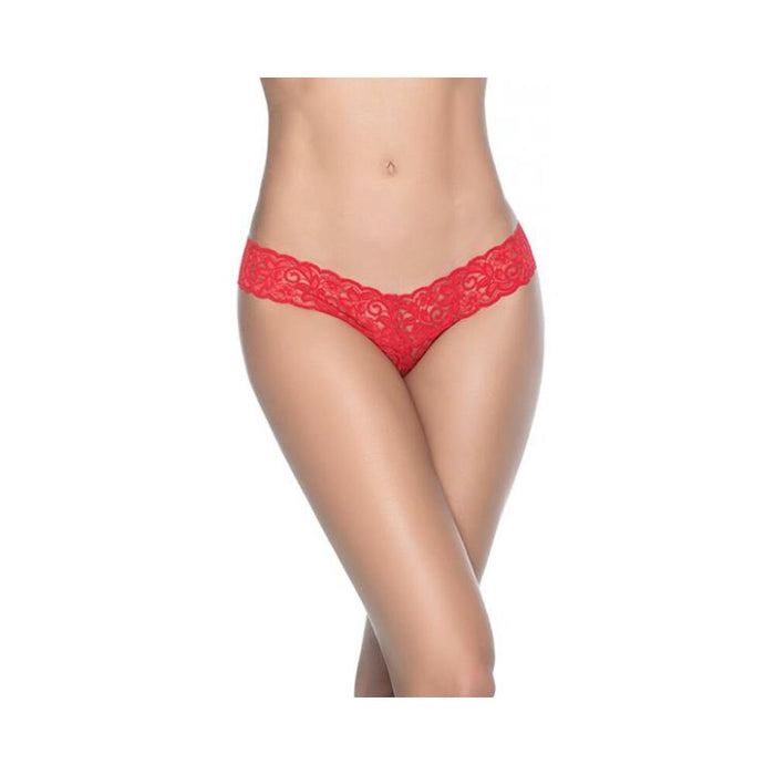 Patterned Lace Thong Red Sm