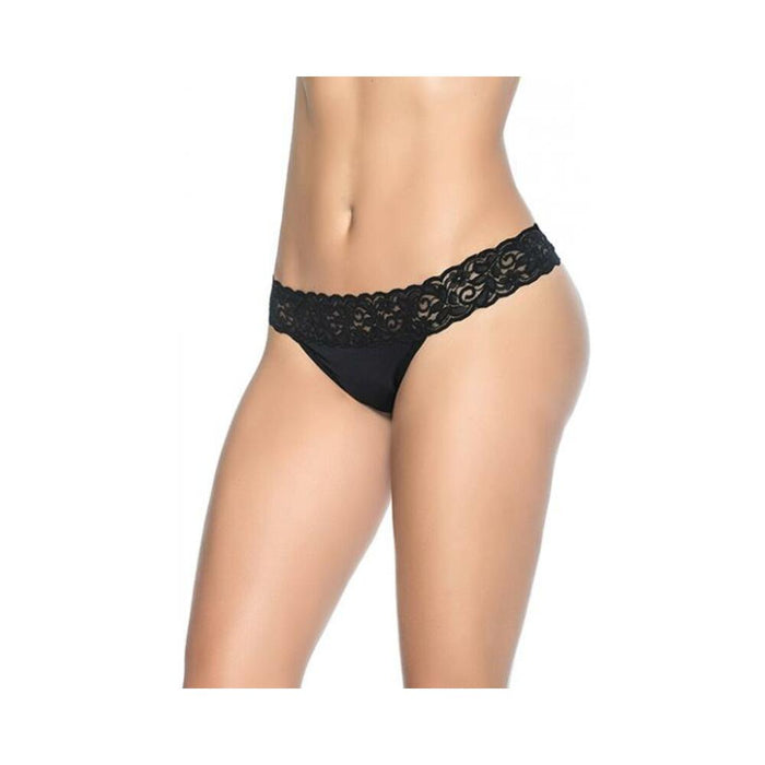 Lace Trim Thong Black Sm