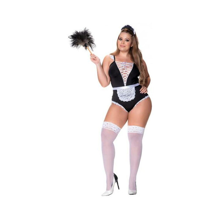3 Pc French Maid Bodysuit, Apron & Head Piece Black/white 2x/3x