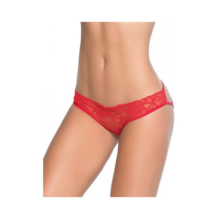 Lace Panty W/back Cage Red Md