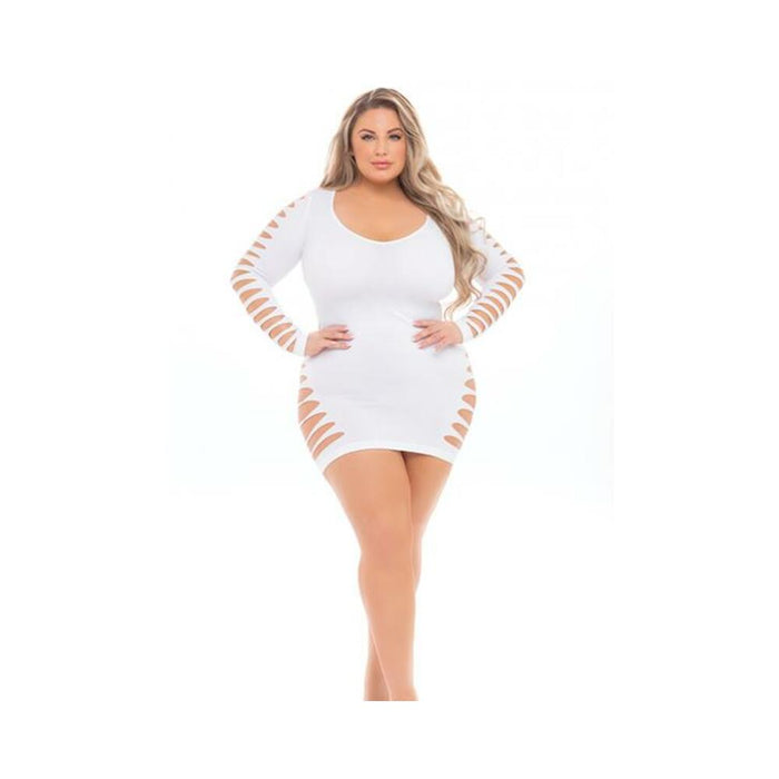 Pink Lipstick Bold Babe Long Sleeve Dress (fits Up To 3x) White Qn