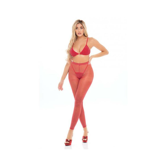 Pink Lipstick Tall Order Bra Top & Leggings Red O/s